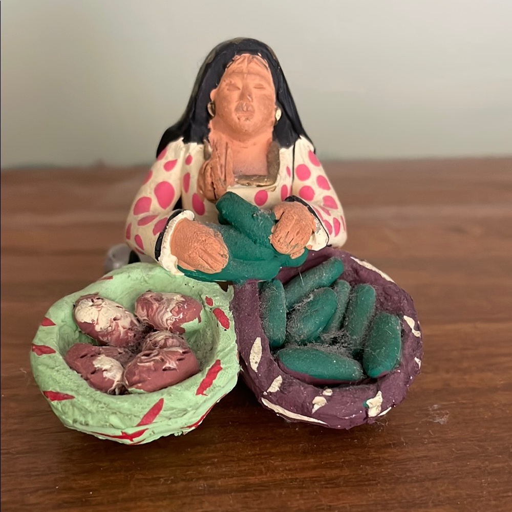 Handcrafted Clay Figurine with Baskets